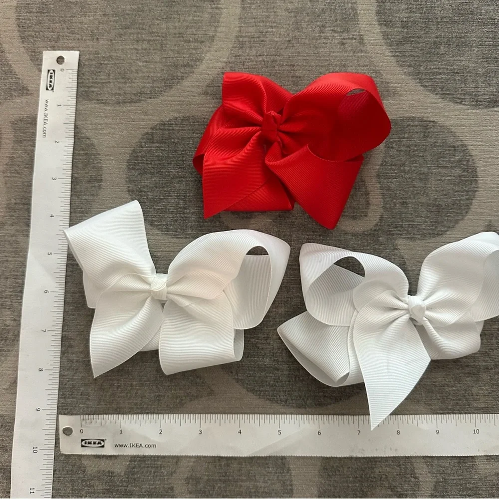 White (2) & Red (1) Hair Bows
